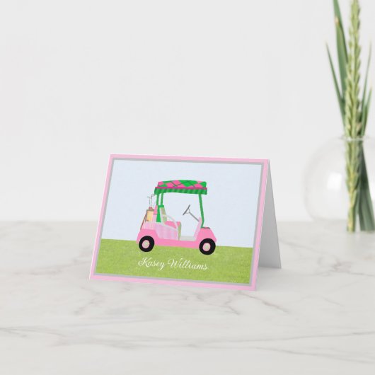 Roze Gepersonaliseerde Golf Winkelwagen Naam Lined Notitiekaartje (Voorkant)