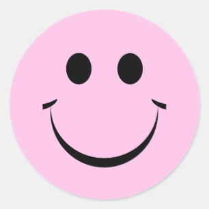 Roze, gepersonaliseerde Happy Face Cute Ronde Sticker