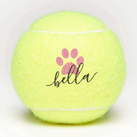 Roze Gepersonaliseerde Hond Naam Pootafdruk Tennisballen (Voorkant)