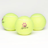 Roze Gepersonaliseerde Hond Naam Pootafdruk Tennisballen (Multi)