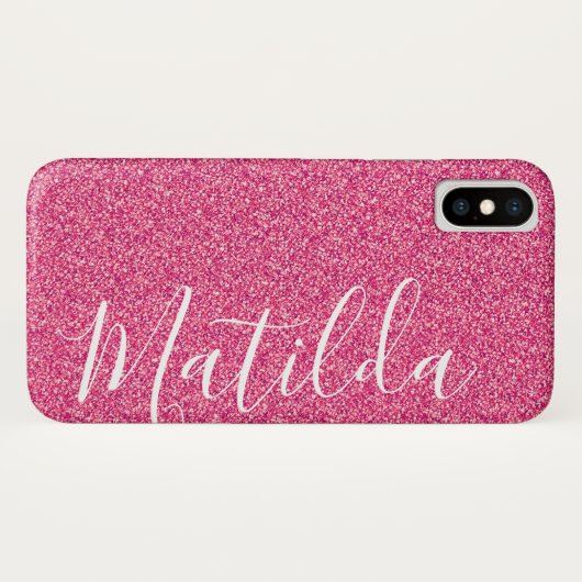 Roze gepersonaliseerde naamscript voor Glitter Case-Mate iPhone Case (Achterkant (horizontaal))