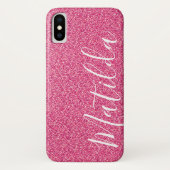 Roze gepersonaliseerde naamscript voor Glitter Case-Mate iPhone Case (Achterkant)
