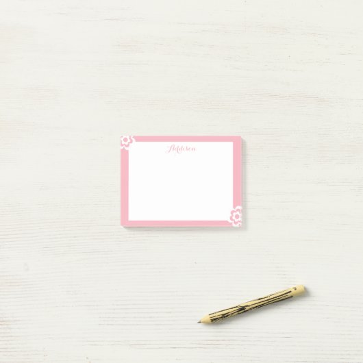 Roze gepersonaliseerde Post-it®-notities Witte Blo Post-it® Notes (Op bureau)