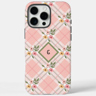 Roze gepleisterd bloemmonogram iPhone 16 pro max hoesje