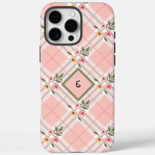 Roze gepleisterd bloemmonogram Case-Mate iPhone case (Achterkant)