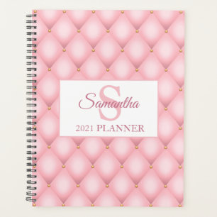 Roze Gequilteerde Patroon Monogram Luxe Planner