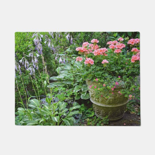 Roze geraniumbloemplanter deurmat (Voorkant)