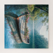 Roze geraniums in een oude roeiboot legpuzzel (Horizontaal)