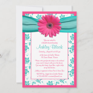 Roze Gerber Daisy Aqua Bridal Shower Kaart