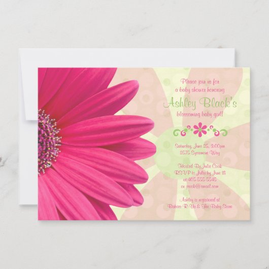 Roze Gerber Daisy Baby shower Uitnodiging (Voorkant)