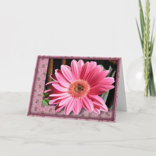 Roze Gerber Daisy Birthday Kaart (groot afdrukken) (Voorkant)