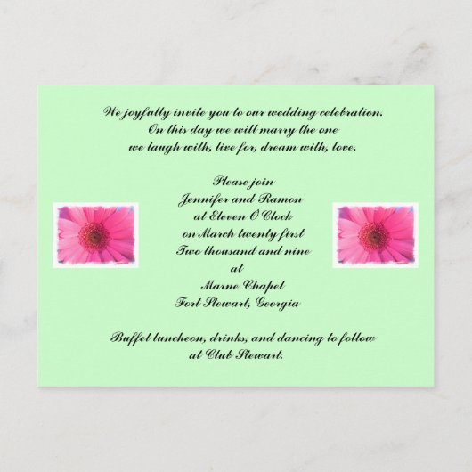 Roze Gerber Daisy bruiloft uitnodiging (Achterkant)