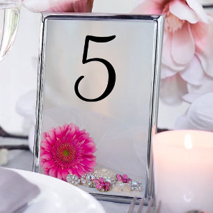 Roze Gerber Daisy Diamond Buttonnen Tafelnummers