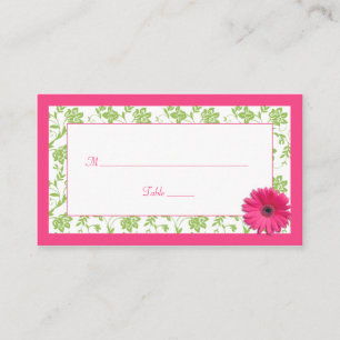Roze Gerber Daisy Green Damask Wedding Place Cards Plaatskaartje