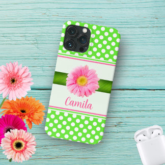 Roze Gerber Daisy met pooldots iPhone 13 Pro Max Hoesje