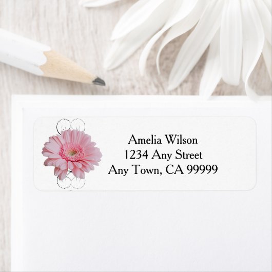 Roze Gerber Daisy Return Address Label (Insitu)