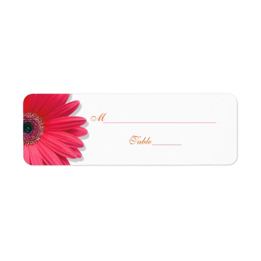 Roze Gerber Daisy Sinaasappel Bruiloft Plaats Kaar Etiket (Voorkant)