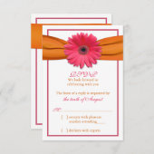 Roze Gerber Daisy Sinaasappel Lint Bruiloft RSVP A (Voorkant / Achterkant)