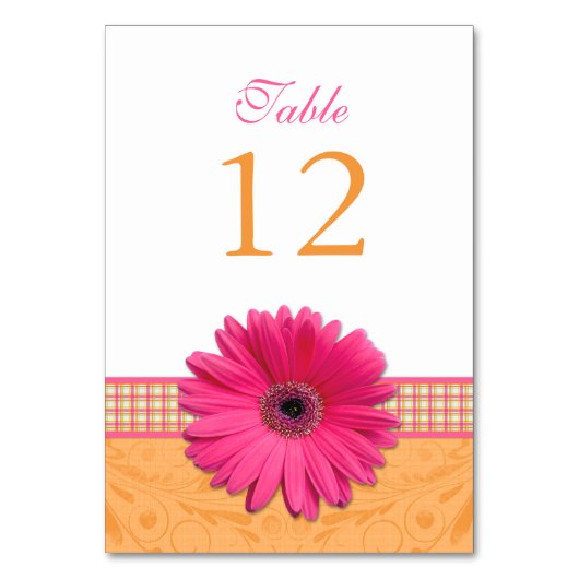 Roze Gerber Daisy Sinaasappel Plaid Ribbon bruilof Kaart (Voorkant)