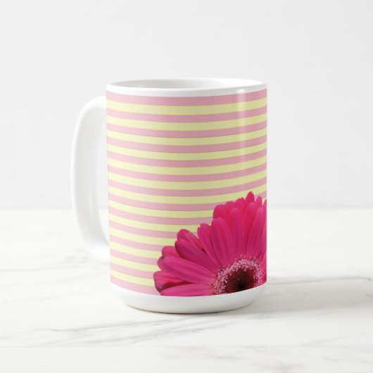 Roze Gerber Daisy Snoep Stripe Coffee Mok (Voorkant links)