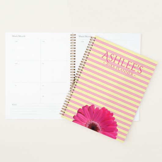 Roze Gerber Daisy Striped Personalized Planner (Display)
