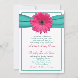Roze Gerber Daisy Turquoise Wedding Uitnodiging