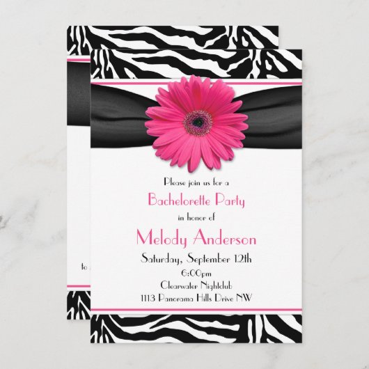 Roze Gerber Daisy Zebra Print Bachelorette Party Kaart (Voorkant / Achterkant)