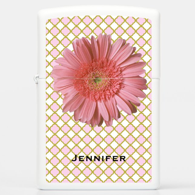 Roze Gerber Daisy Zippo Lighter (Voorkant)