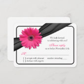 Roze Gerber Daisy Zwarte Lint Trouw RSVP (Voorkant / Achterkant)