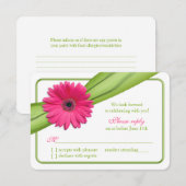 Roze Gerber Madeliefje Groene Lint Trouw RSVP Kaartje (Voorkant / Achterkant)