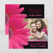 Roze Gerbera Black Foto Save the Date Kaart (Voorkant / Achterkant)