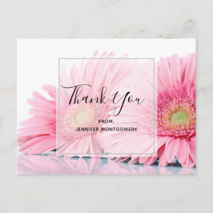 Roze Gerbera Daisies Elegant Foto bedankt Briefkaart