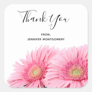 Roze Gerbera Daisies Elegant Foto bedankt Vierkante Sticker