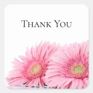 Roze Gerbera Daisies Elegant Foto bedankt Vierkante Sticker