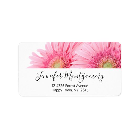 Roze Gerbera Daisies Elegant fotolabel Etiket (Voorkant)