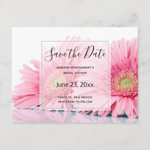 Roze Gerbera Daisies Elegant Photo Save the Date Uitnodiging Briefkaart
