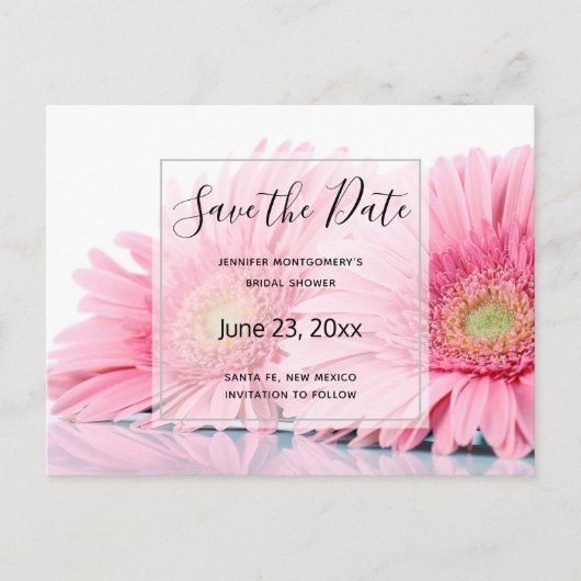 Roze Gerbera Daisies Elegant Photo Save the Date Uitnodiging Briefkaart (Voorkant)