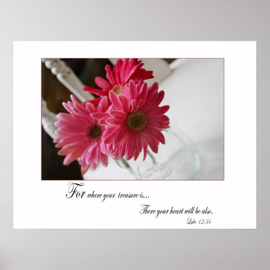 Roze gerbera daisies religieus citaat poster (Voorkant)