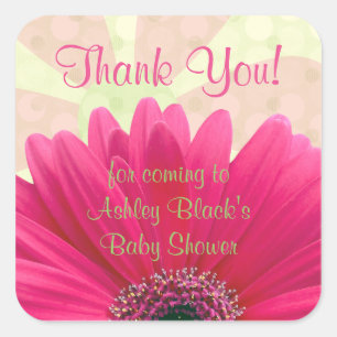 Roze Gerbera Daisy Baby shower Dank u Vierkante Sticker