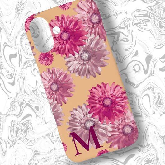 Roze Gerbera Daisy Bloemen op Sinaasappel Bloemen Case-Mate iPhone Case