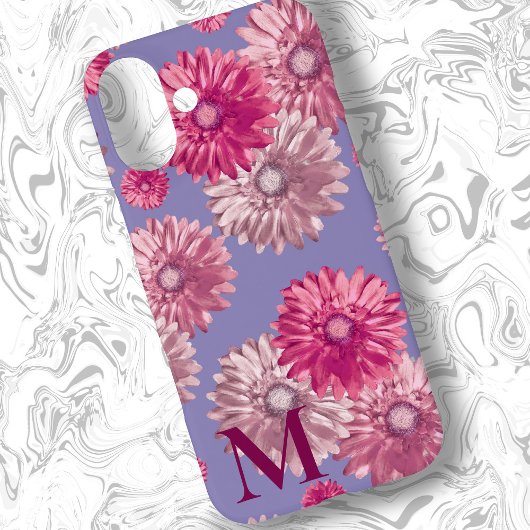 Roze Gerbera Daisy Bloemen Periwinkle Blauw Bloeme Case-Mate iPhone Case
