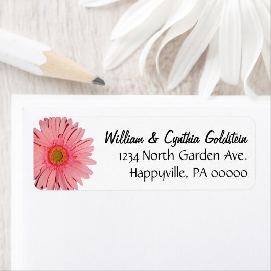 Roze Gerbera Daisy Custom Adresetiketten Etiket (Insitu)