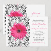 Roze Gerbera Daisy Floral Wedding Invitation Kaart (Voorkant / Achterkant)