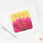 Roze Gerbera Daisy Geel Baby shower Dank u Vierkante Sticker (Envelop)