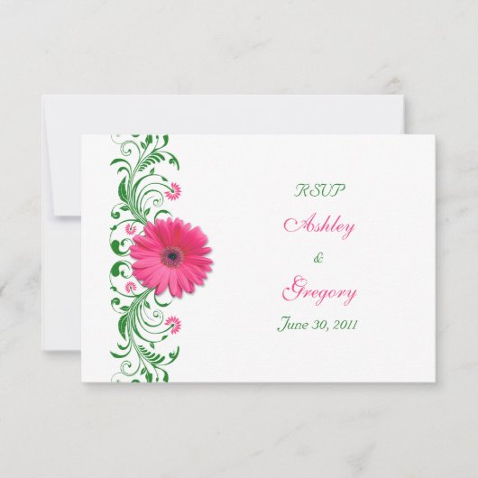 Roze Gerbera Daisy Green Bloemen Beantwoorden Kaar RSVP Kaartje (Voorkant)