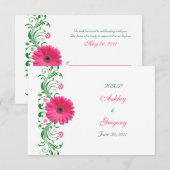Roze Gerbera Daisy Green Bloemen Beantwoorden Kaar RSVP Kaartje (Voorkant / Achterkant)