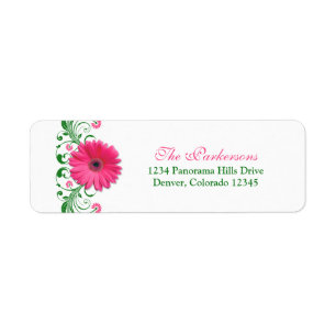 Roze Gerbera Daisy Groen Bloemen Bruiloft Adres Etiket