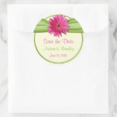 Roze Gerbera Daisy Groene Bruiloft Save the Date Ronde Sticker (Tas)