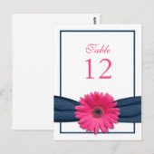 Roze Gerbera Daisy Navy Ribbon Tafelnummer Kaart (Voorkant / Achterkant)