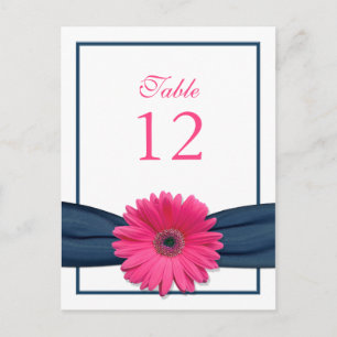 Roze Gerbera Daisy Navy Ribbon Tafelnummer Kaart